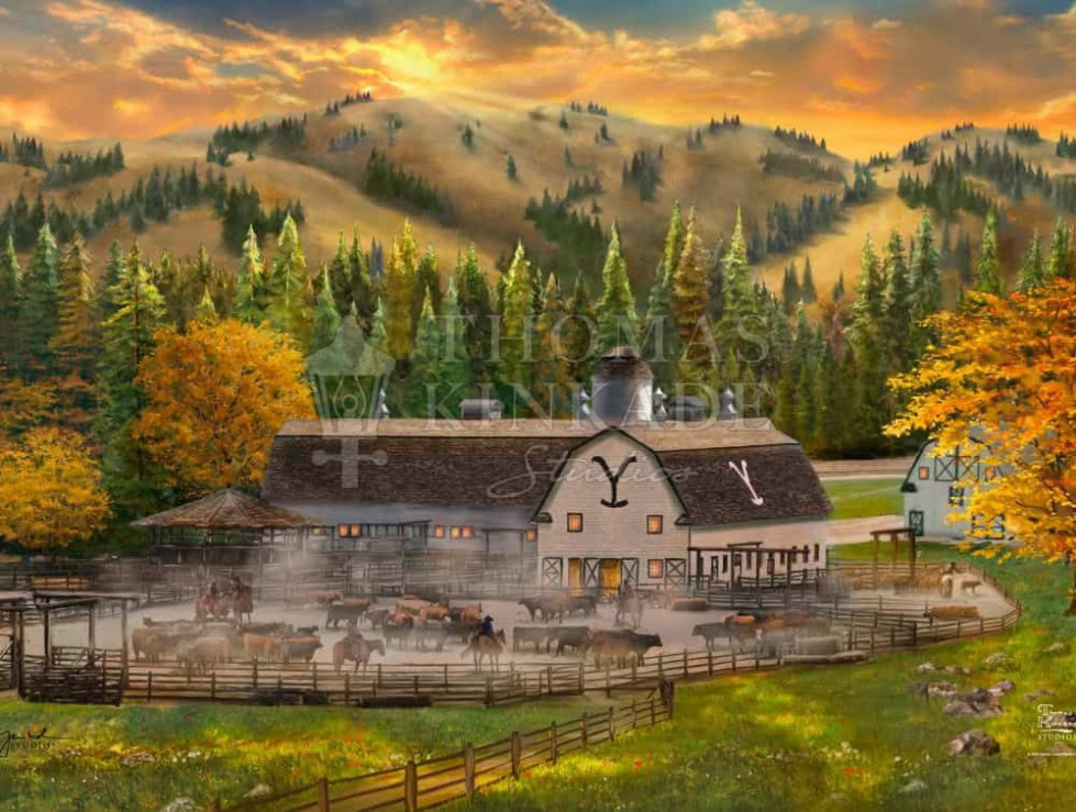 End of a Long Day painting of Dutton house from Yellowstone tv series.