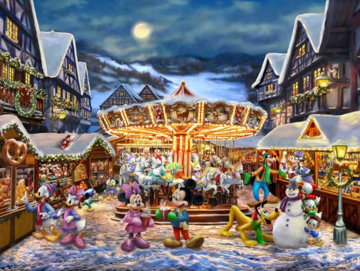 Mickey Minnie Christmas Market Thomas Kinkade Disney Painting
