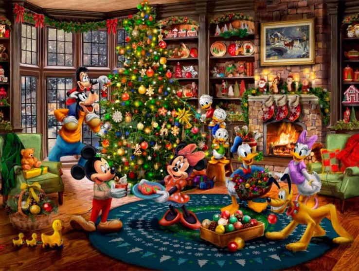 Mickey and Minnie Trimming the Tree Painting