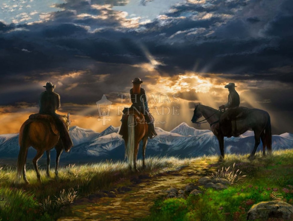 Thomas Kinkade Studios Yellowstone Under the Big Sky Cowboy Painting