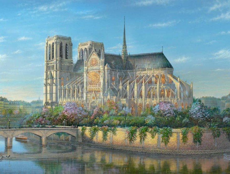 Limited Edition painting of Notre Dame by Thomas Kinkade Studios.